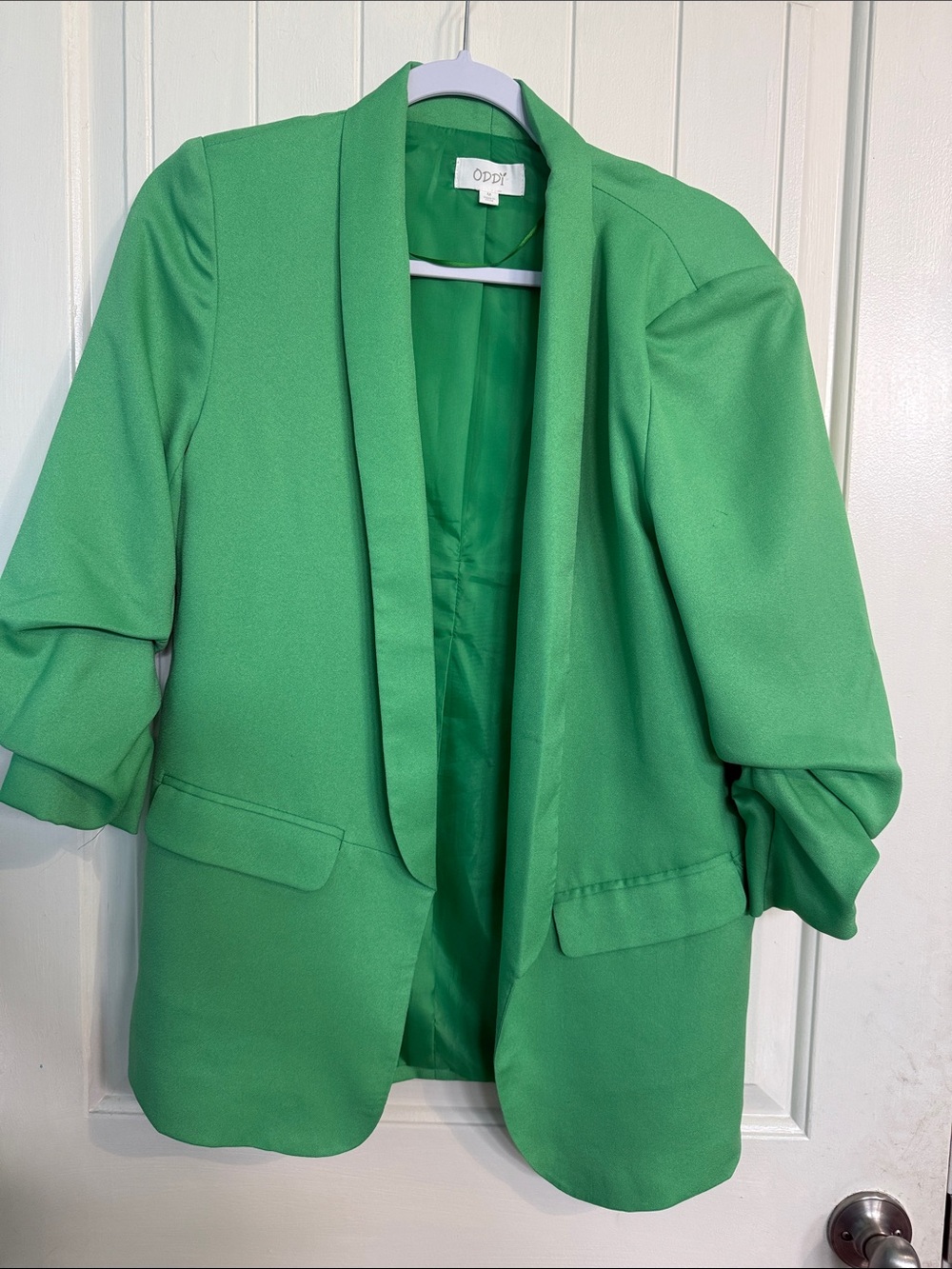 ODDY Bright Green Open-Front Shawl Collar Blazer